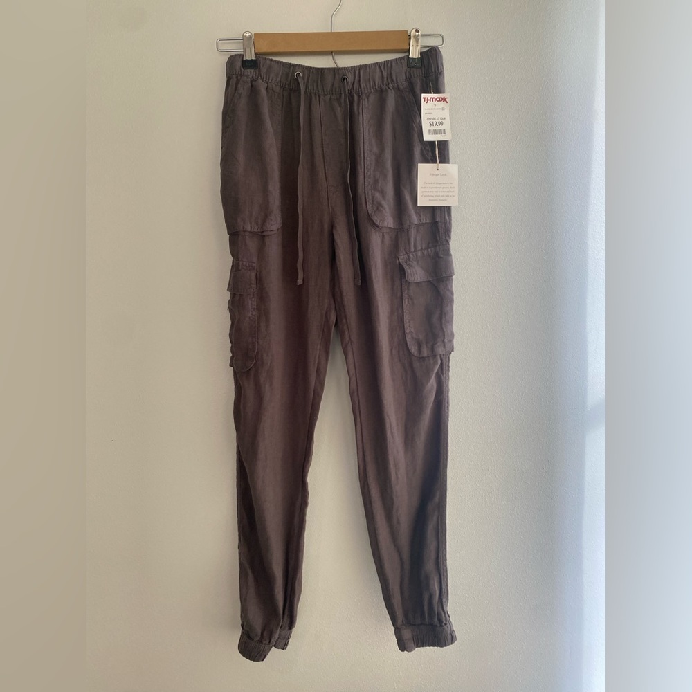 NWT Nicole Miller Gray Linen Cargo Jogger Pants Size XS